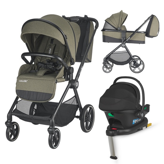 Carucior modular 4in1 Coccolle Lissia Moss green cu Scoica auto iSize Coccolle Knox Black si Baza isofix iSize Coccolle Knox