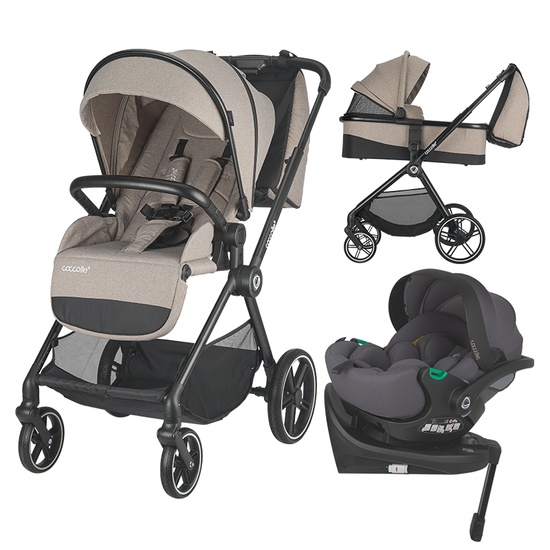 Carucior modular 4in1 Coccolle Lissia Butternut Beige cu Scoica auto iSize Coccolle Rilax Greystone si Baza isofix iSize Coccolle Rilax